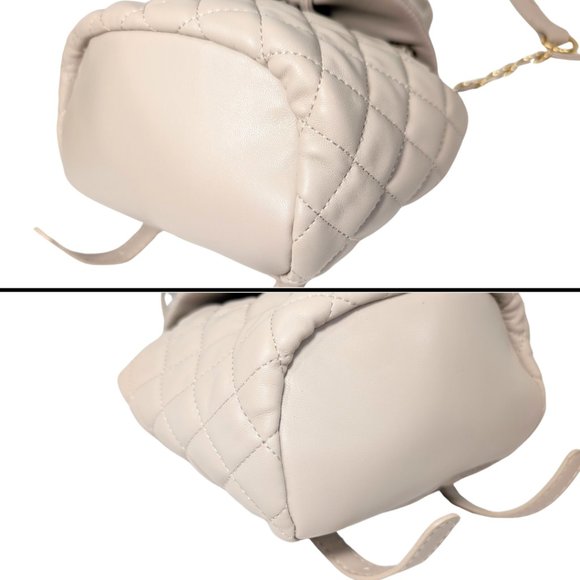 Badgley Mischka Beige Quilted Faux Leather Chain Strap Mini Backpack - Picture 6 of 12